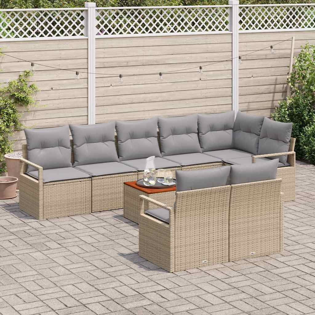 Gartensofa-set mit Kissen 9 pcs Beige Poly-Rattan