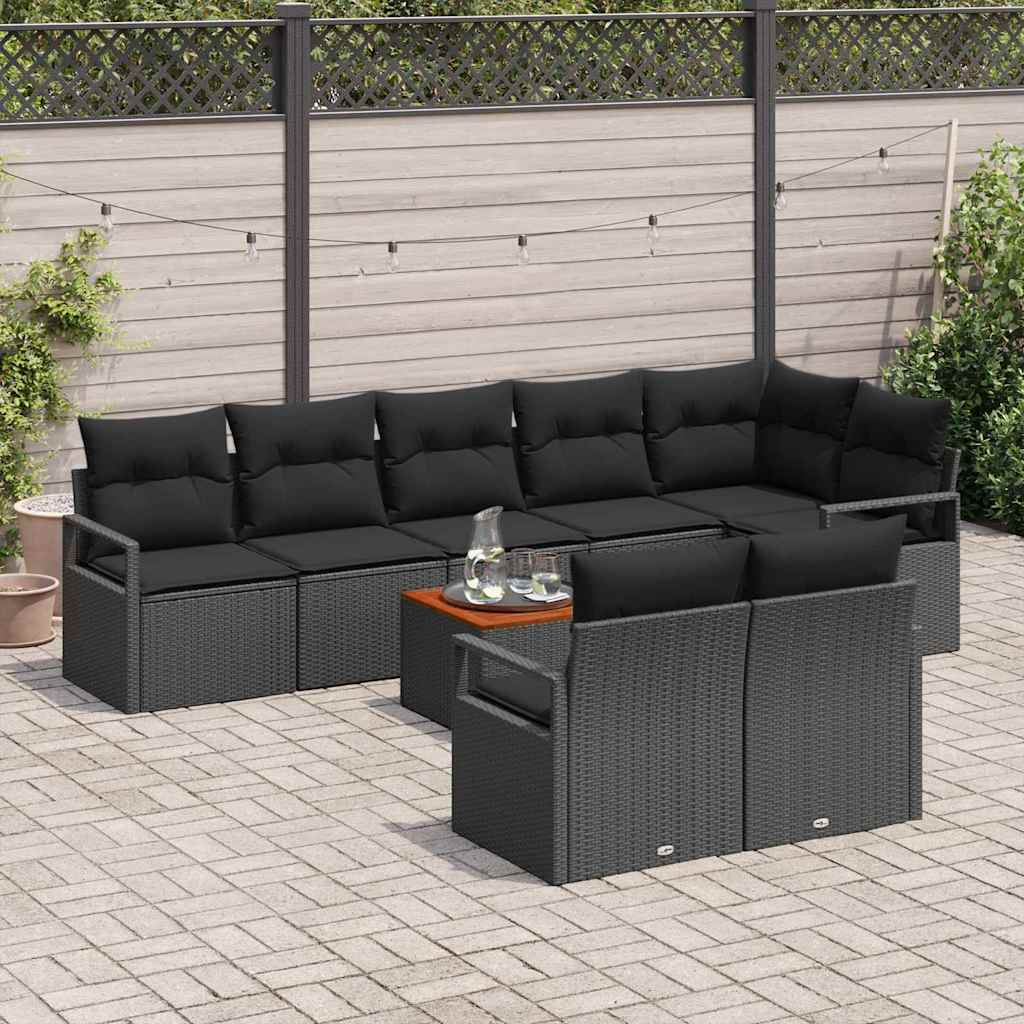 Gartensofa-set mit Kissen 9 pcs Schwarz Poly-Rattan
