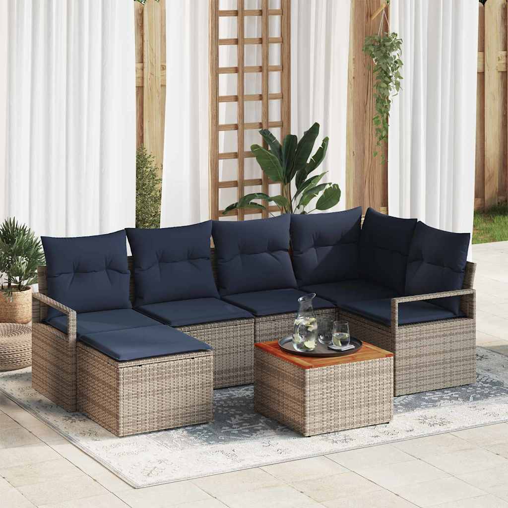 Gartensofa-set mit Kissen 7 pcs Grau Poly-Rattan