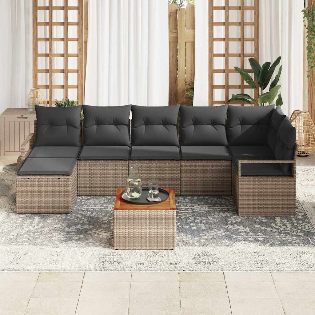 Gartensofa-set mit Kissen 8 pcs Grau Poly-Rattan