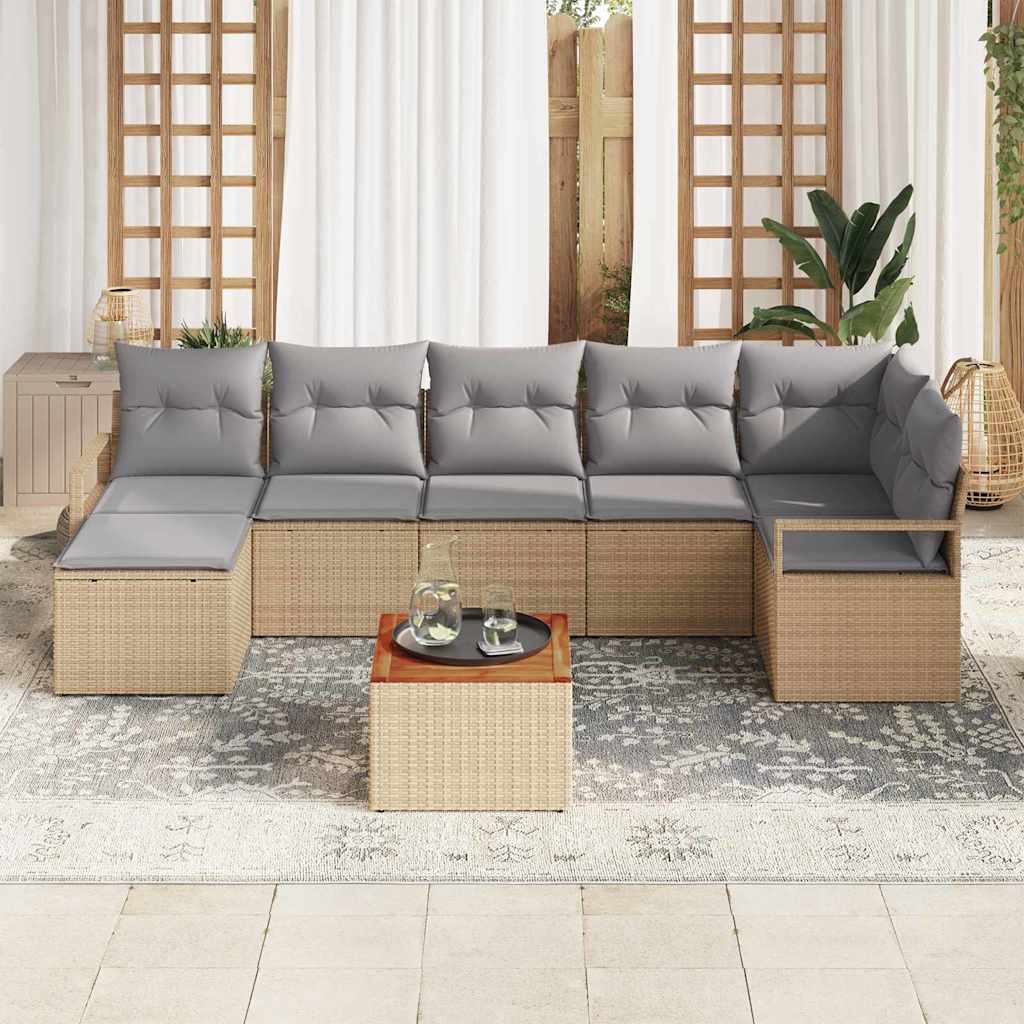 Gartensofa-set mit Kissen 8 pcs Beige Poly-Rattan