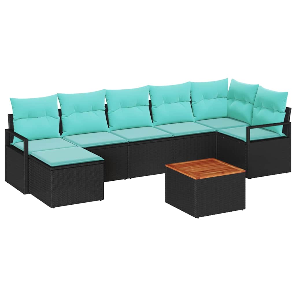 Gartensofa-set mit Kissen 8 pcs Schwarz Poly-Rattan