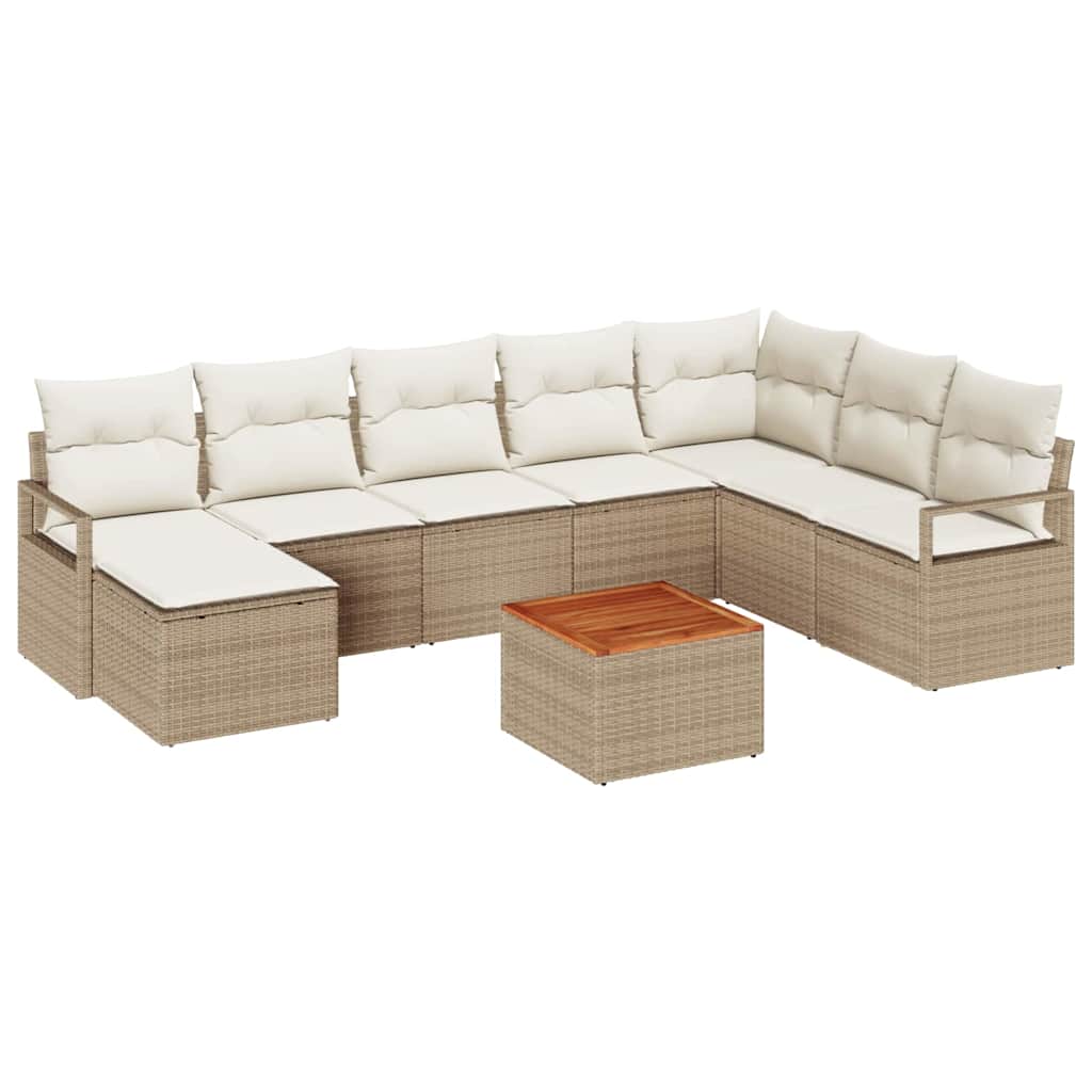 Gartensofa-set mit Kissen 9 pcs Beige Poly-Rattan