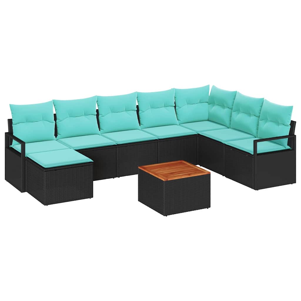 Gartensofa-set mit Kissen 9 pcs Schwarz Poly-Rattan