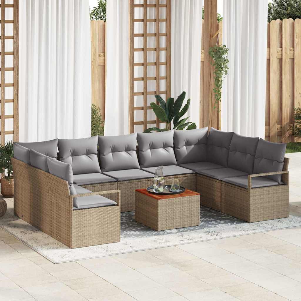 Gartensofa-set mit Kissen 10 pcs Beige Poly-Rattan