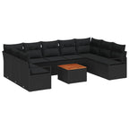 Gartensofa-set mit Kissen 10 pcs Schwarz Poly-Rattan