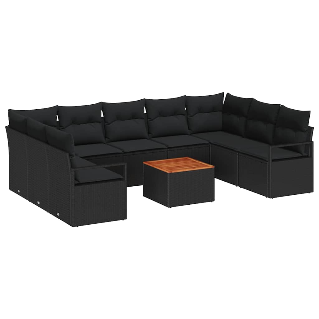 Gartensofa-set mit Kissen 10 pcs Schwarz Poly-Rattan