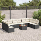 Gartensofa-set mit Kissen 11 pcs Schwarz Poly-Rattan