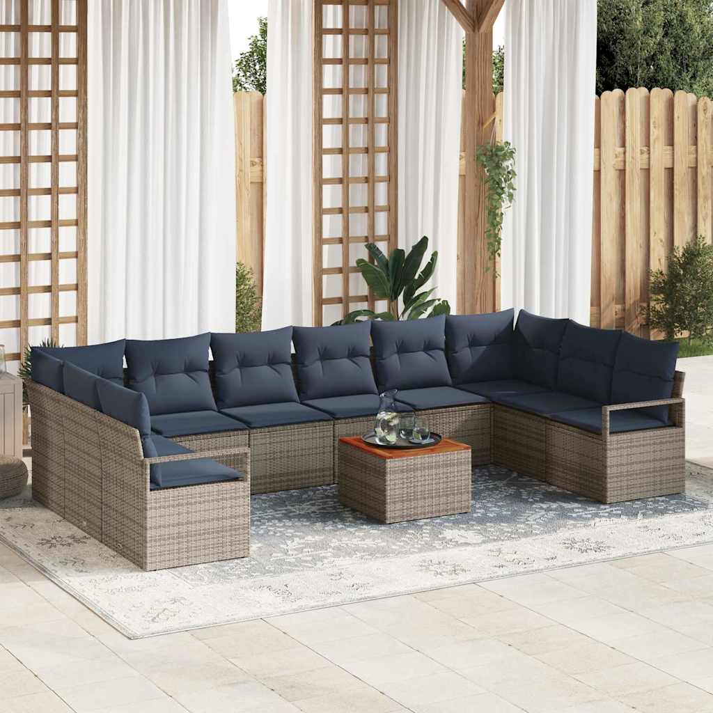 Gartensofa-set mit Kissen 11 pcs Grau Poly-Rattan