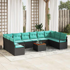 Gartensofa-set mit Kissen 11 pcs Schwarz Poly-Rattan