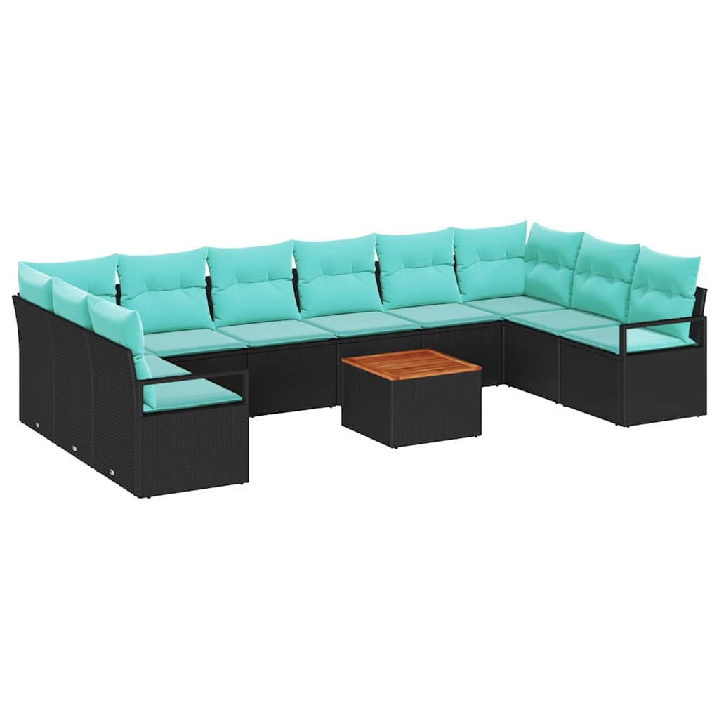 Gartensofa-set mit Kissen 11 pcs Schwarz Poly-Rattan