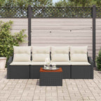 Gartensofa-set mit Kissen 5 pcs Schwarz Poly-Rattan