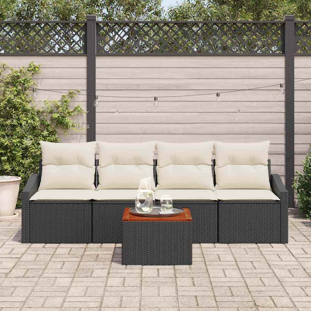 Gartensofa-set mit Kissen 5 pcs Schwarz Poly-Rattan