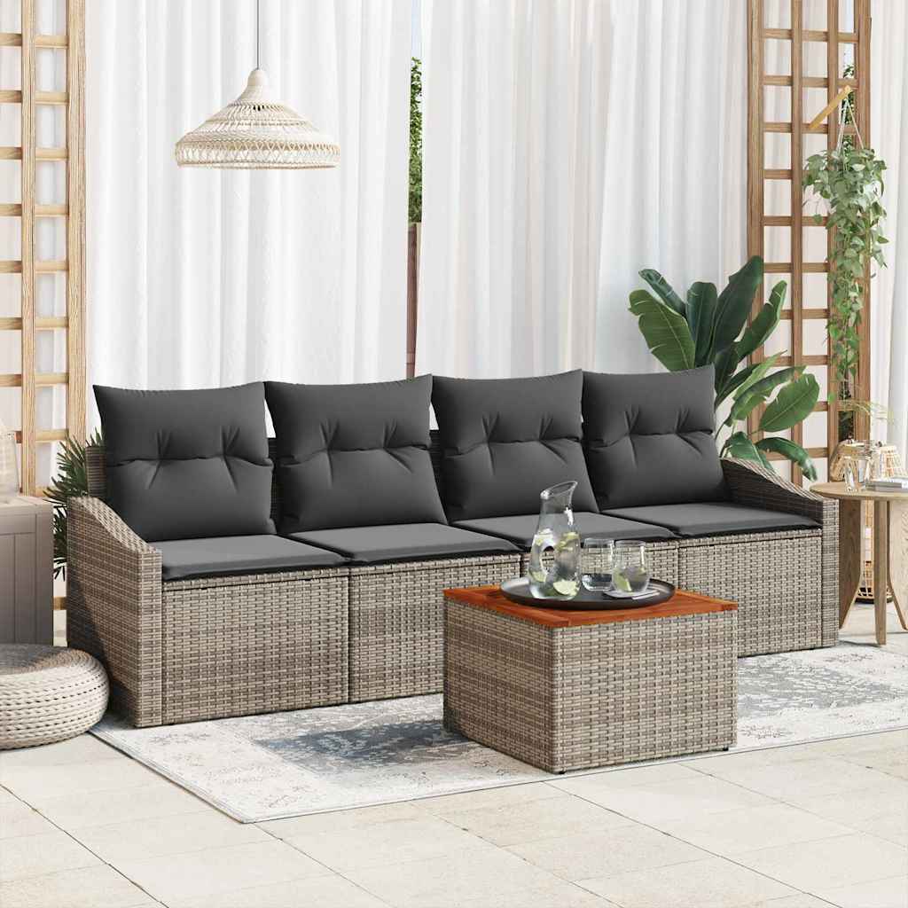 Gartensofa-set mit Kissen 5 pcs Grau Poly-Rattan