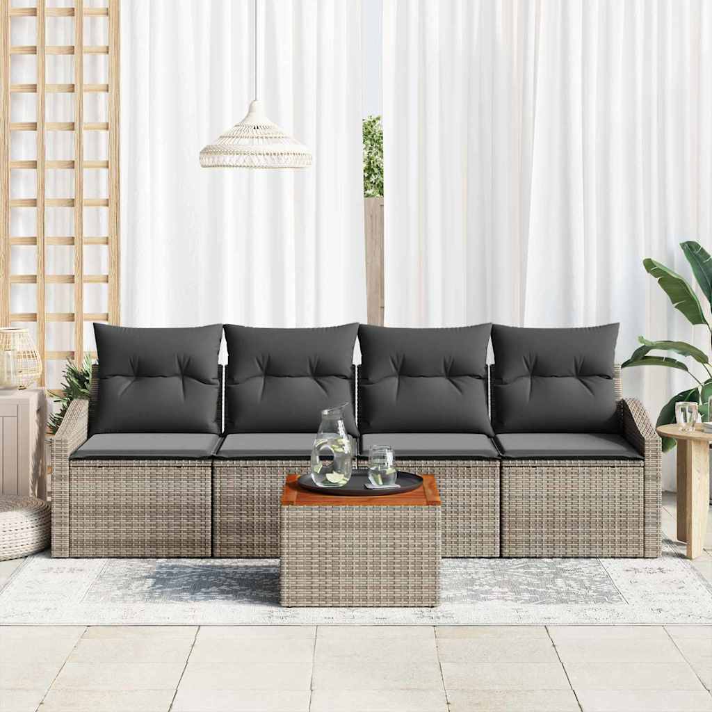 Gartensofa-set mit Kissen 5 pcs Grau Poly-Rattan