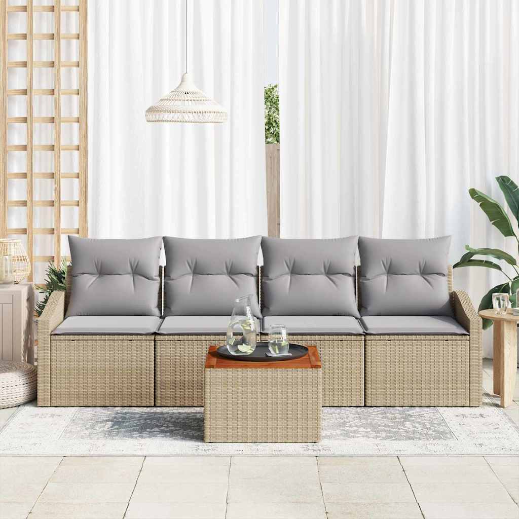 Gartensofa-set mit Kissen 5 pcs Beige Poly-Rattan