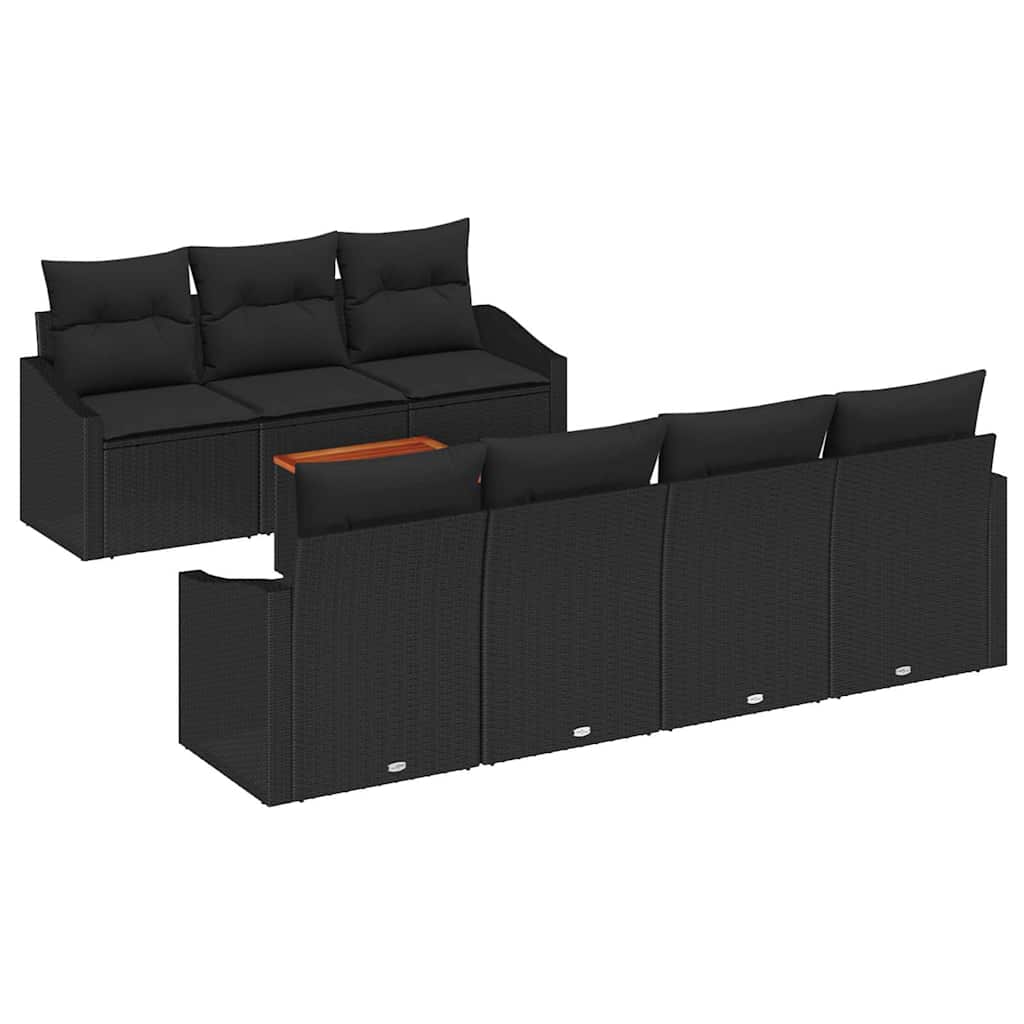 Gartensofa-set mit Kissen 8 pcs Schwarz Poly-Rattan
