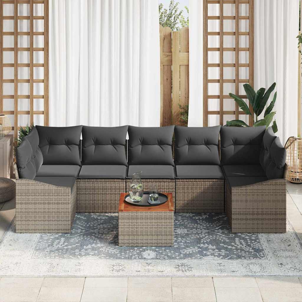 Gartensofa-set mit Kissen 8 pcs Grau Poly-Rattan