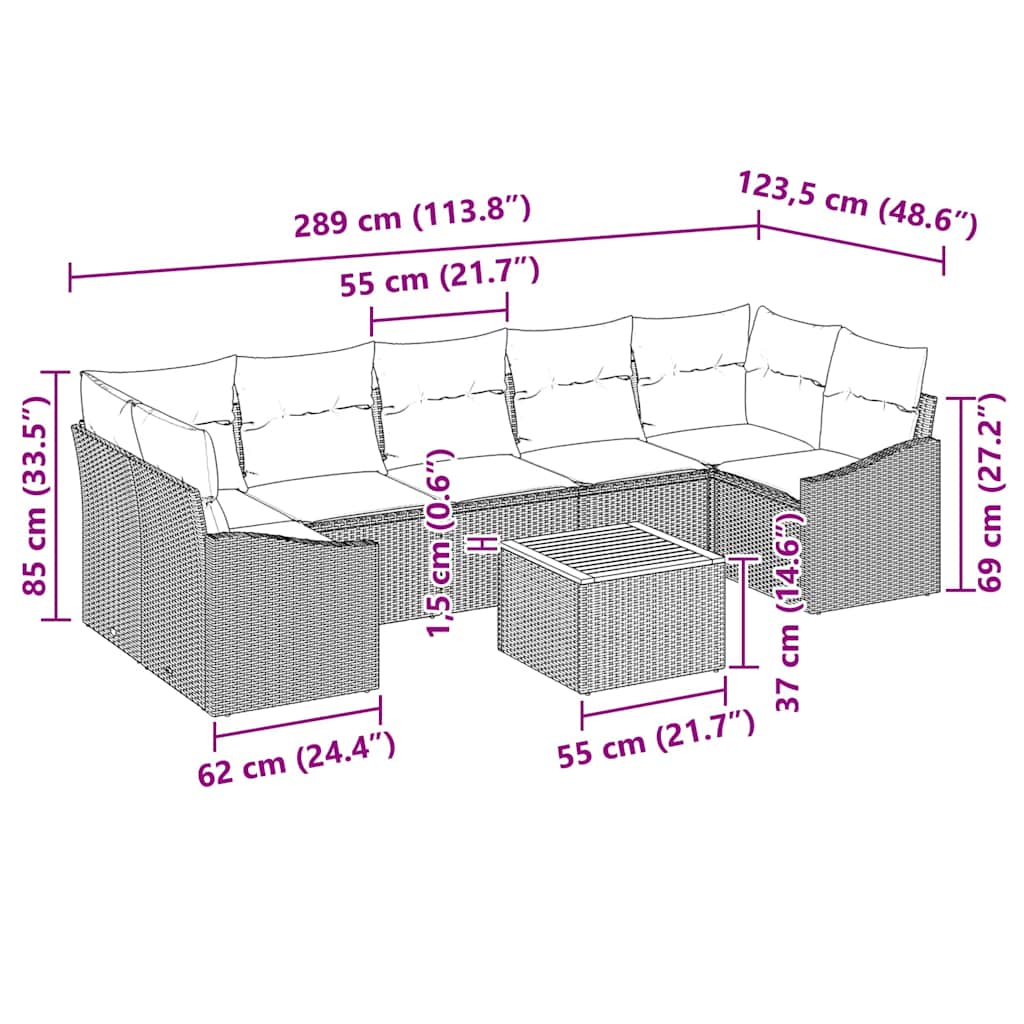 Gartensofa-set mit Kissen 8 pcs Grau Poly-Rattan