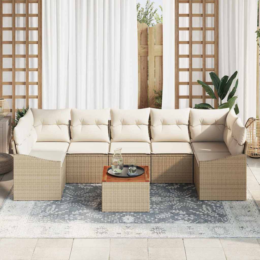 Gartensofa-set mit Kissen 8 pcs Beige Poly-Rattan