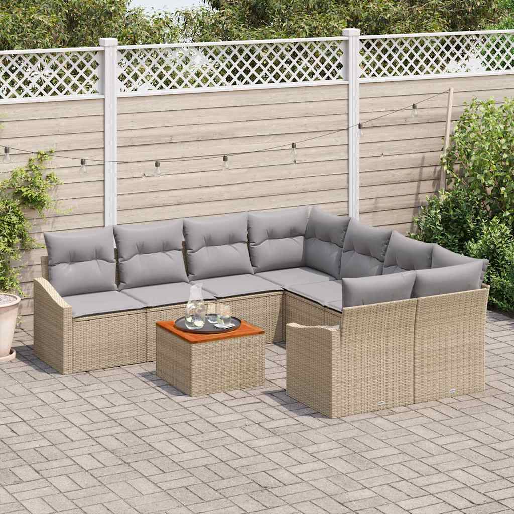 Gartensofa-set mit Kissen 9 pcs Beige Poly-Rattan