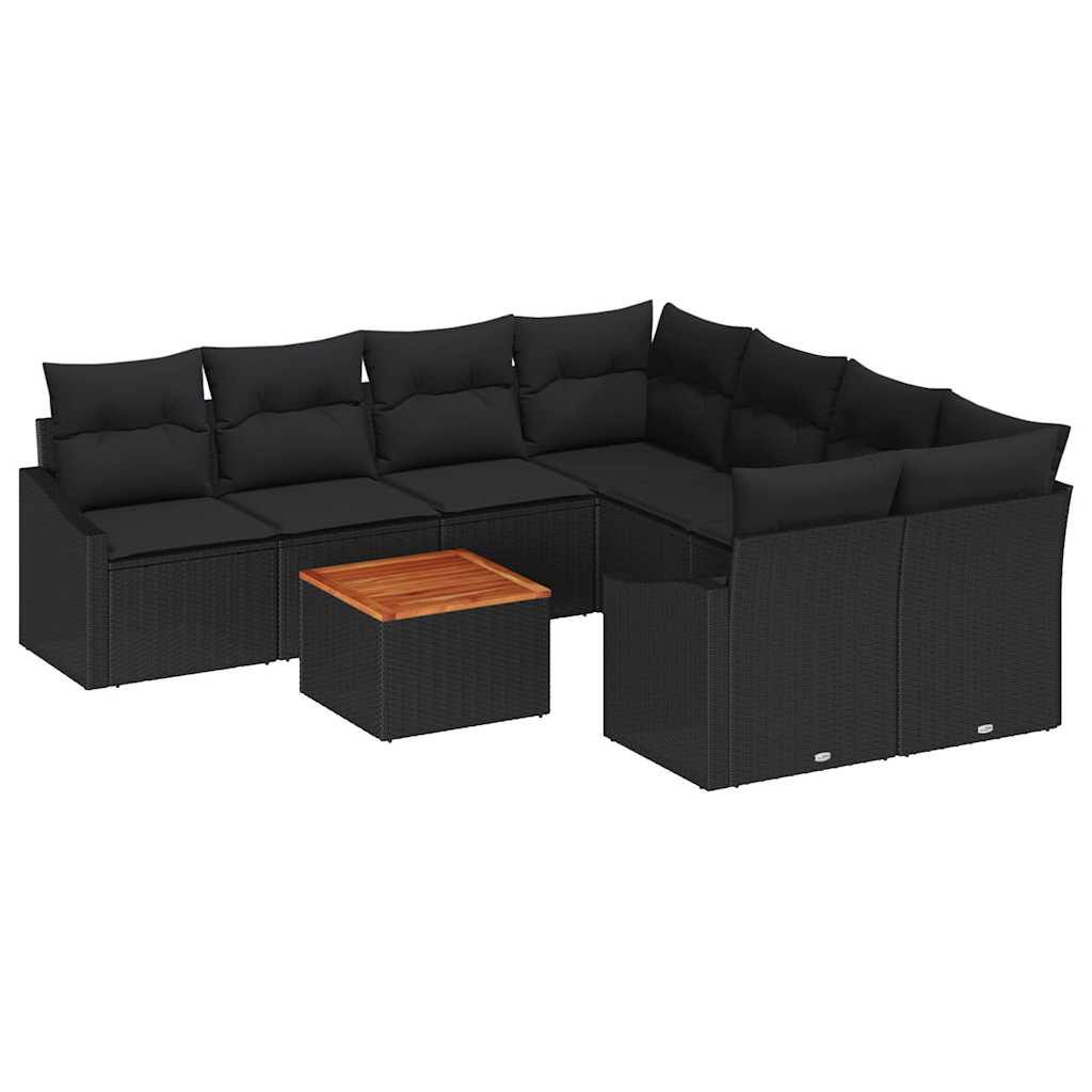 Gartensofa-set mit Kissen 9 pcs Schwarz Poly-Rattan