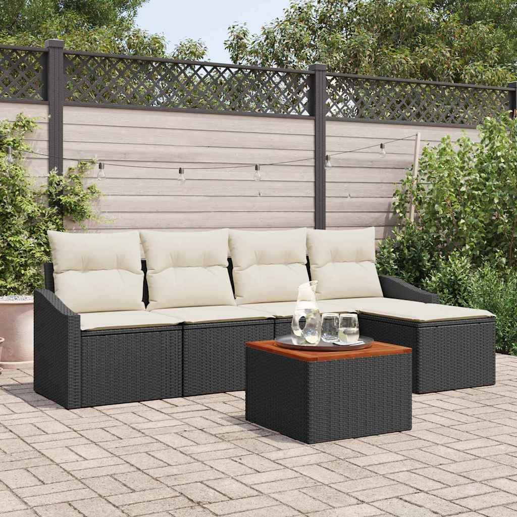 Gartensofa-set mit Kissen 6 pcs Schwarz Poly-Rattan