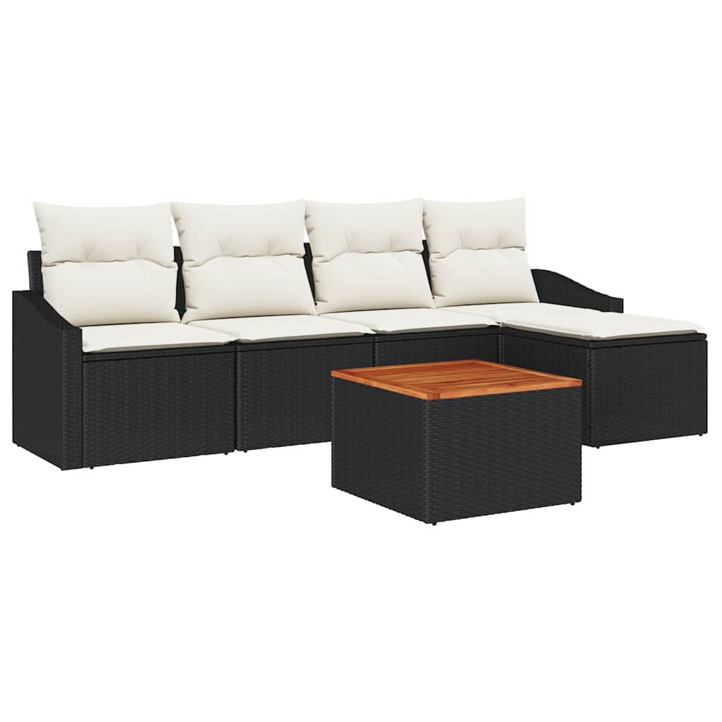 Gartensofa-set mit Kissen 6 pcs Schwarz Poly-Rattan