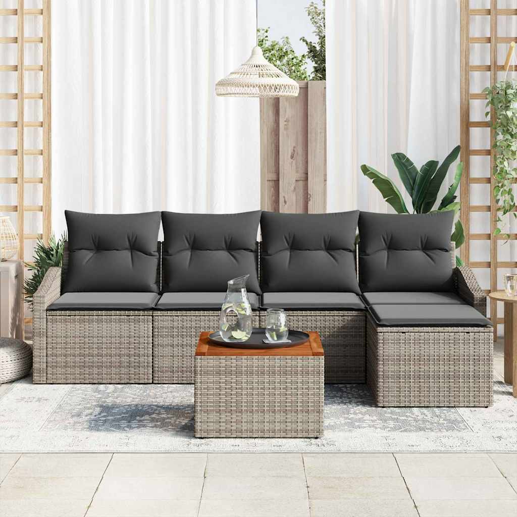 Gartensofa-set mit Kissen 6 pcs Grau Poly-Rattan