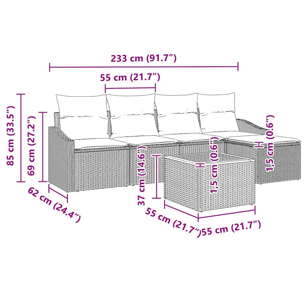 Gartensofa-set mit Kissen 6 pcs Grau Poly-Rattan