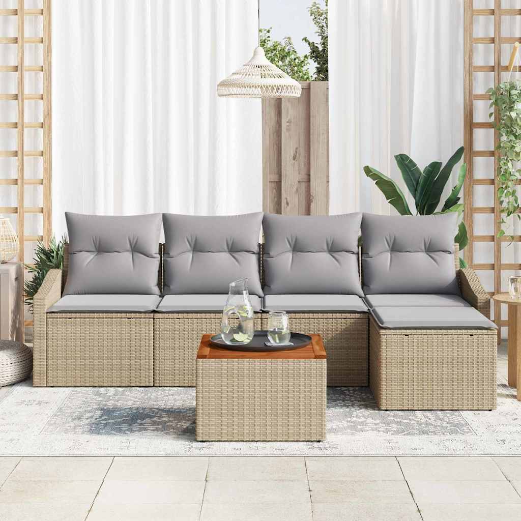 Gartensofa-set mit Kissen 6 pcs Beige Poly-Rattan