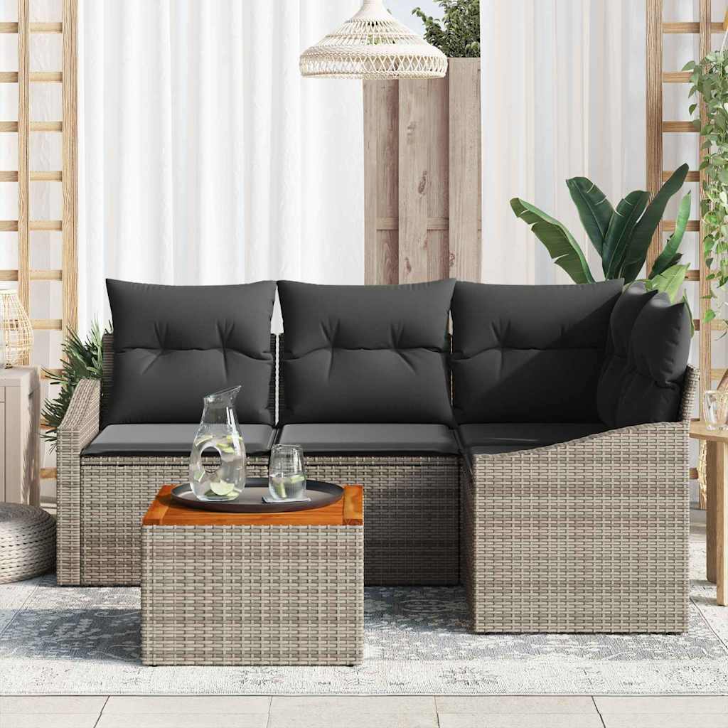 Gartensofa-set mit Kissen 5 pcs Grau Poly-Rattan