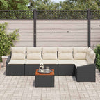 Gartensofa-set mit Kissen 7 pcs Schwarz Poly-Rattan