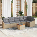 Gartensofa-set mit Kissen 7 pcs Beige Poly-Rattan