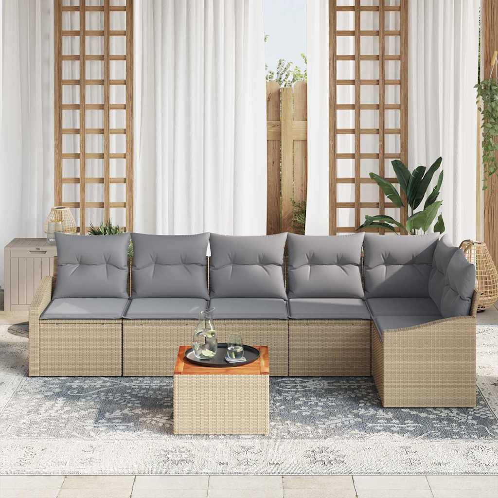 Gartensofa-set mit Kissen 7 pcs Beige Poly-Rattan