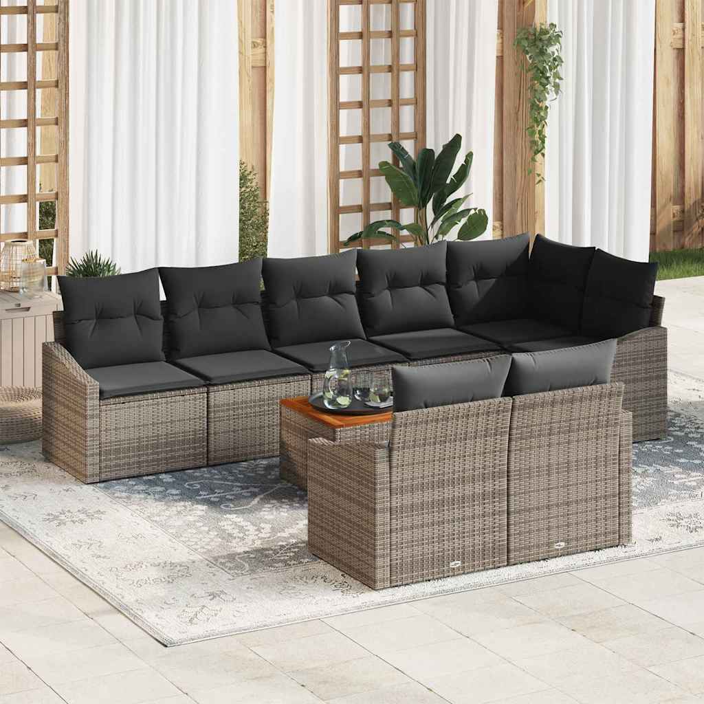 Gartensofa-set mit Kissen 9 pcs Grau Poly-Rattan