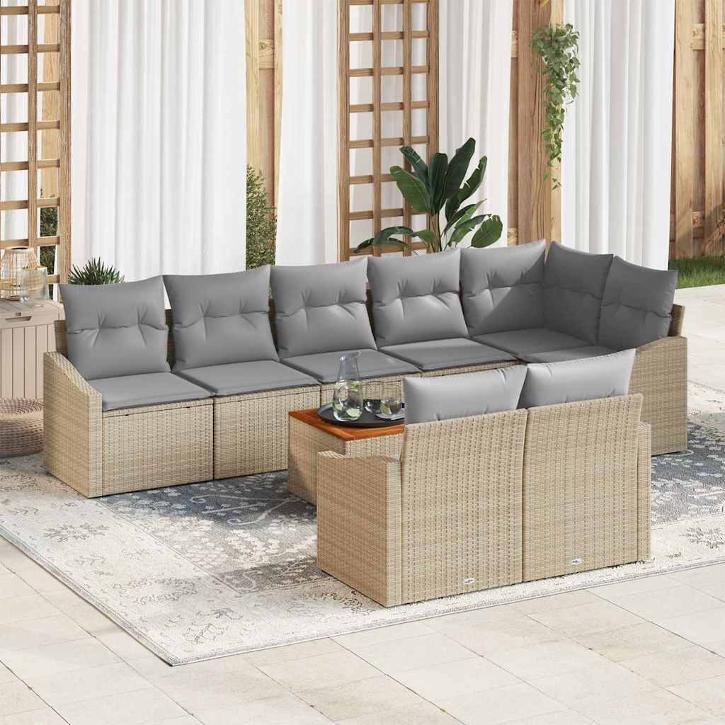 Gartensofa-set mit Kissen 9 pcs Beige Poly-Rattan