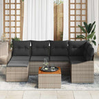 Gartensofa-set mit Kissen 7 pcs Grau Poly-Rattan