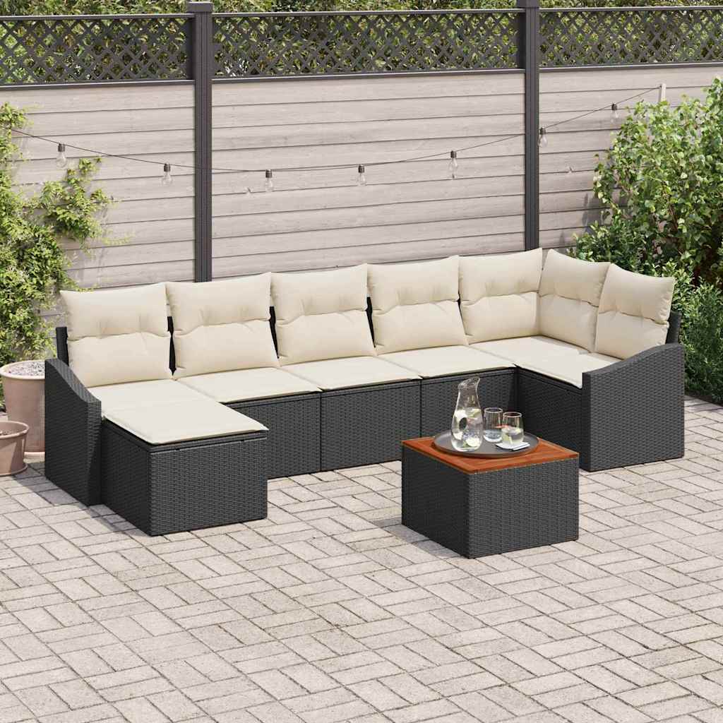 Gartensofa-set mit Kissen 8 pcs Schwarz Poly-Rattan