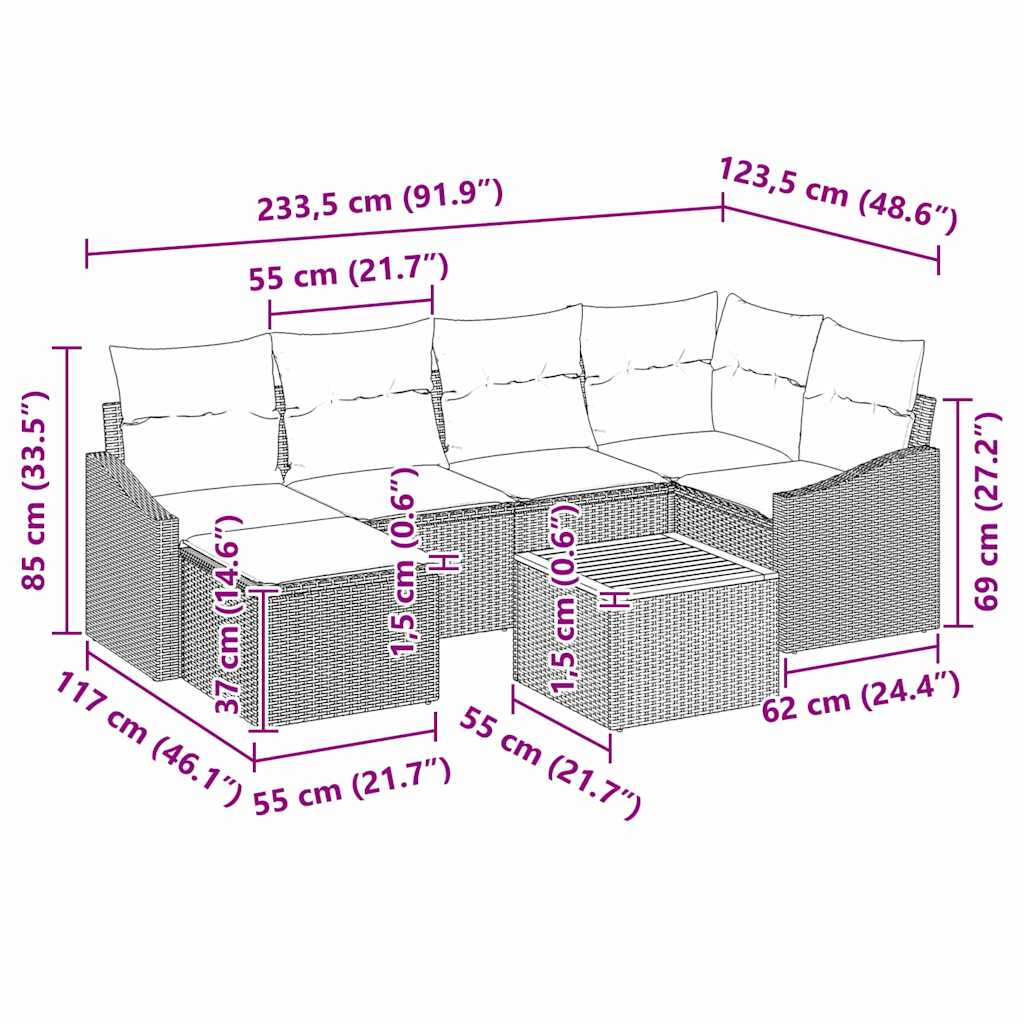 Gartensofa-set mit Kissen 8 pcs Grau Poly-Rattan