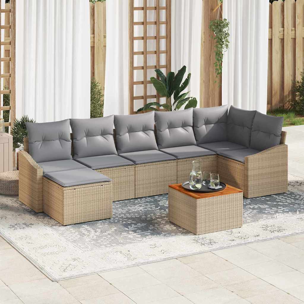 Gartensofa-set mit Kissen 8 pcs Beige Poly-Rattan