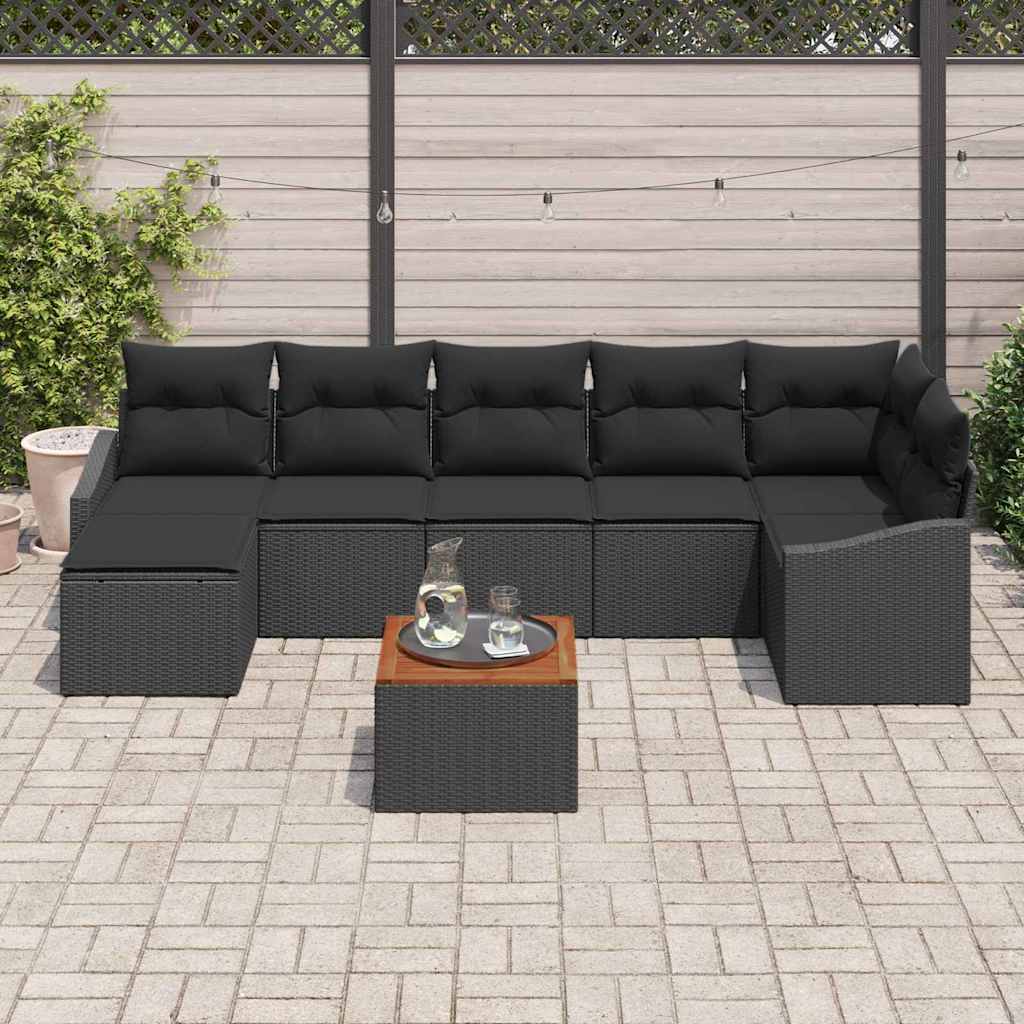 Gartensofa-set mit Kissen 8 pcs Schwarz Poly-Rattan