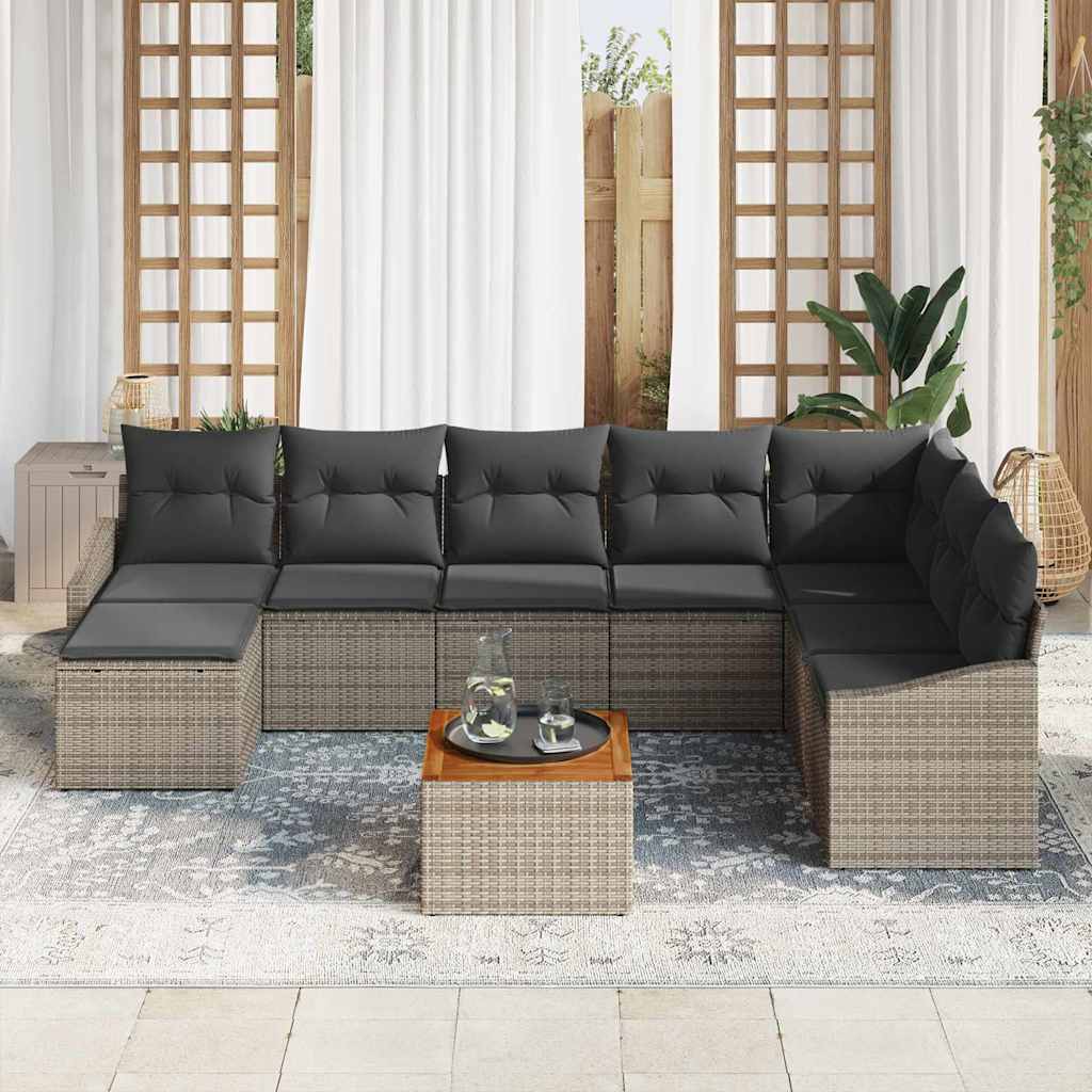 Gartensofa-set mit Kissen 9 pcs Grau Poly-Rattan