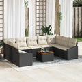 Gartensofa-set mit Kissen 10 pcs Schwarz Poly-Rattan