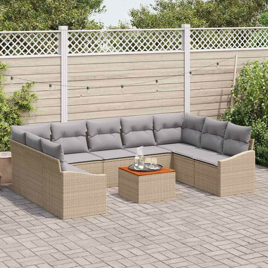 Gartensofa-set mit Kissen 10 pcs Beige Poly-Rattan