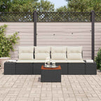 Gartensofa-set mit Kissen 5 pcs Schwarz Poly-Rattan