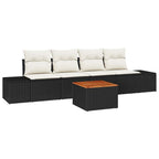Gartensofa-set mit Kissen 5 pcs Schwarz Poly-Rattan
