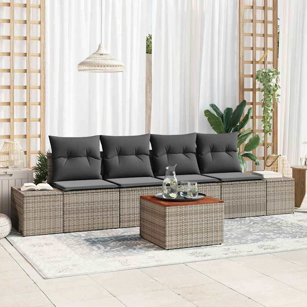 Gartensofa-set mit Kissen 5 pcs Grau Poly-Rattan