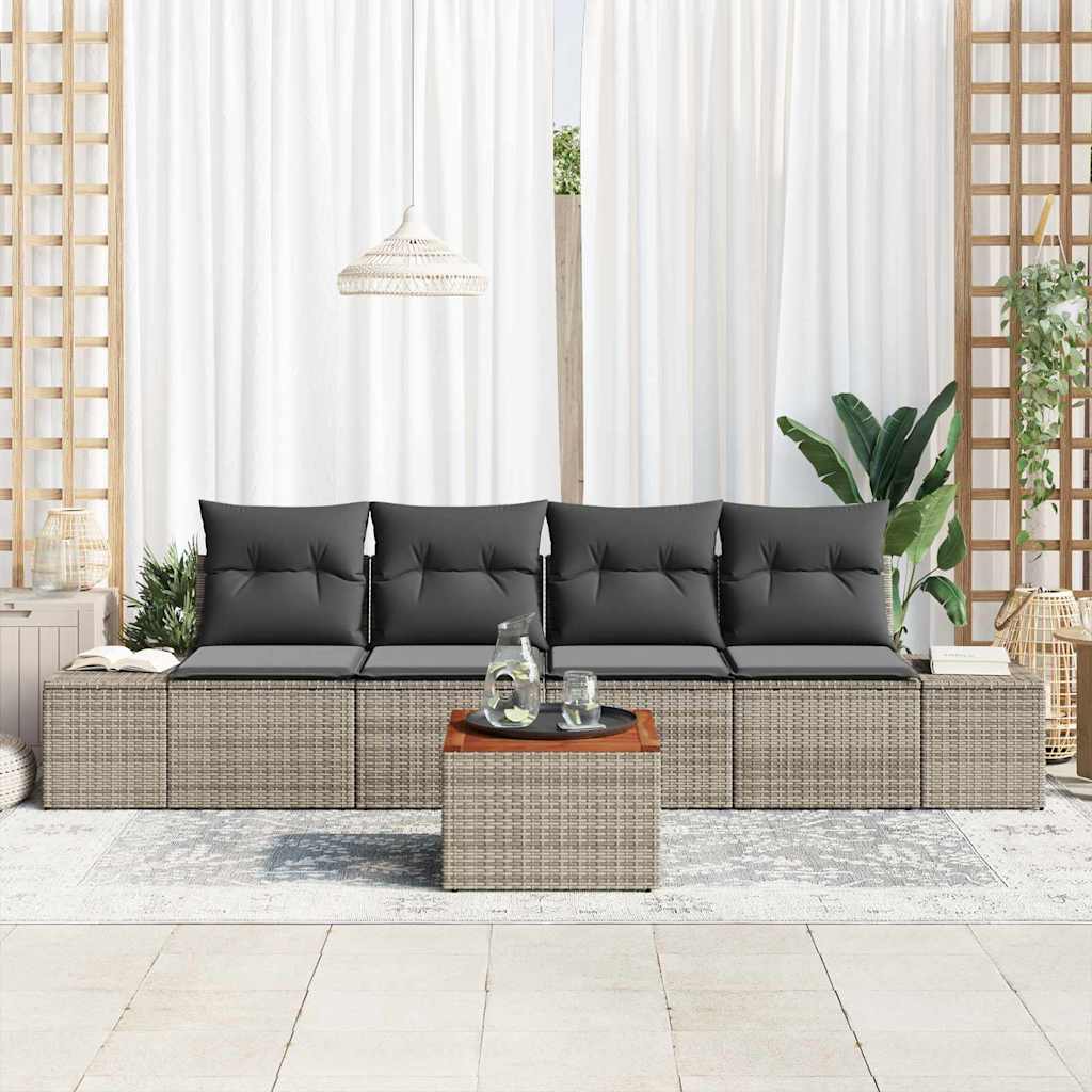 Gartensofa-set mit Kissen 5 pcs Grau Poly-Rattan