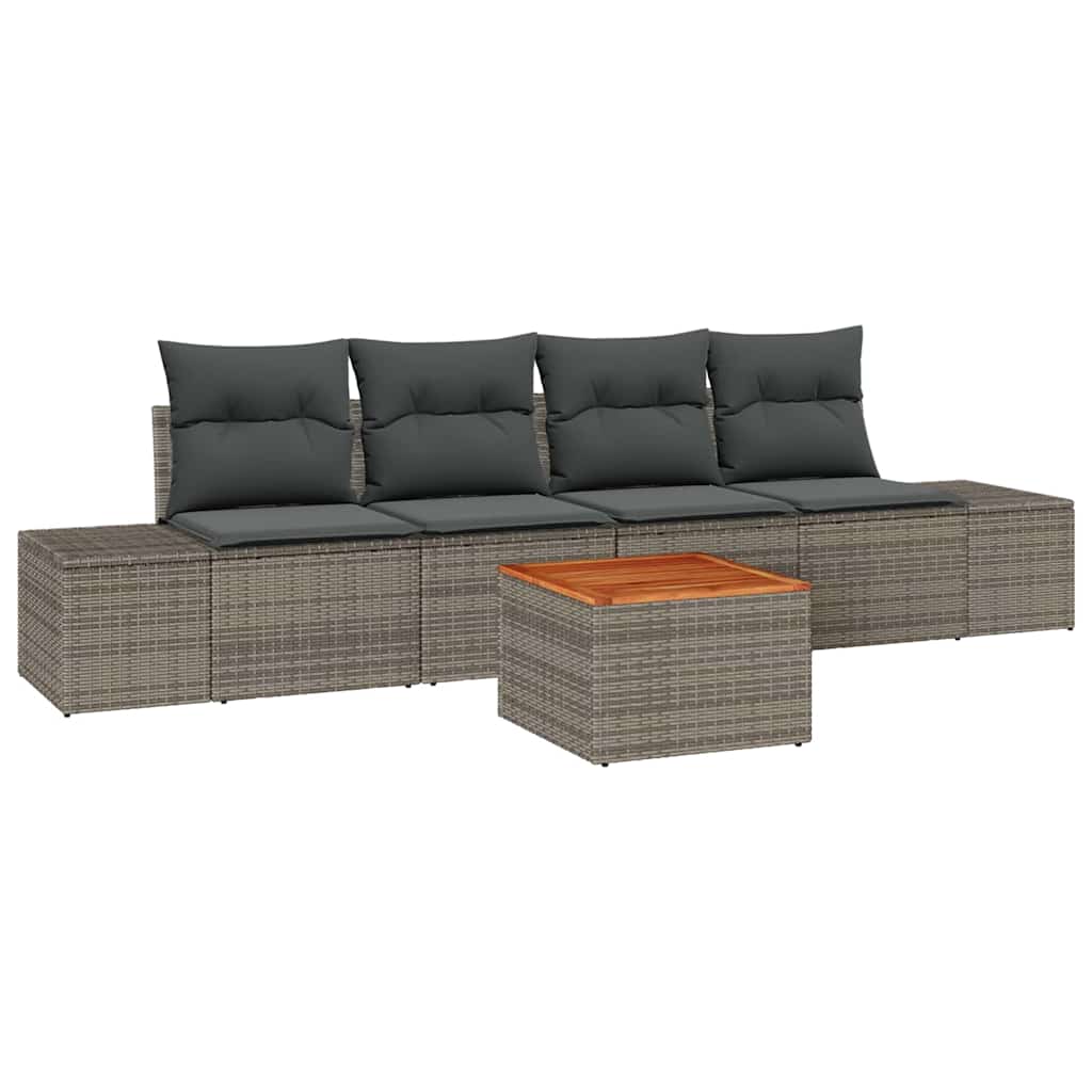 Gartensofa-set mit Kissen 5 pcs Grau Poly-Rattan
